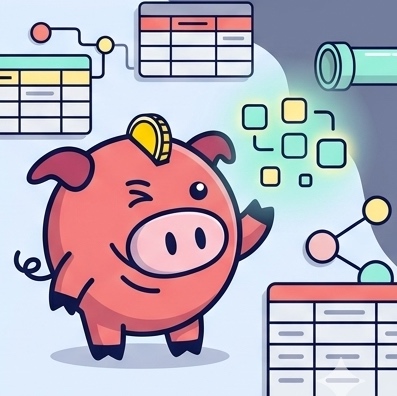A square-format, edge-to-edge thumbnail designed to visualize the synthesized, discovered "hidden data insight" as outlined in. The composition features a close-up focus on the insightful-looking Seemore piggy character from , standing on a floating, rounded platform derived from the brand frame system in. The pig is looking at a complex data pipeline visualization, where a specific cluster of data points is vividly illuminated, revealing an "insight," contrasting with surrounding shadowy, less detailed areas. Various tables, pipelines, and nodes, as defined in , surround the character in the core soft colors of #FFF0A2 (yellow), #F87E7E (coral), #88F4DB (mint), and #FAC3C6 (blush). This contrast between clear and faint elements provides an immediately intriguing snapshot of the entire blog's narrative.