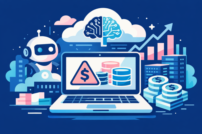 Vertical Scaling Snowflake illustration showing AI-driven warehouse optimization, rising costs, and performance monitoring on cloud data infrastructure