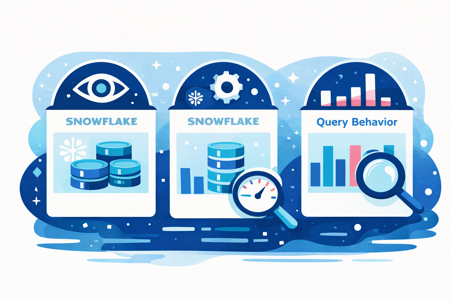 Visual of Snowflake query behavior metrics showing warehouse usage, performance indicators, and query analytics dashboard with charts