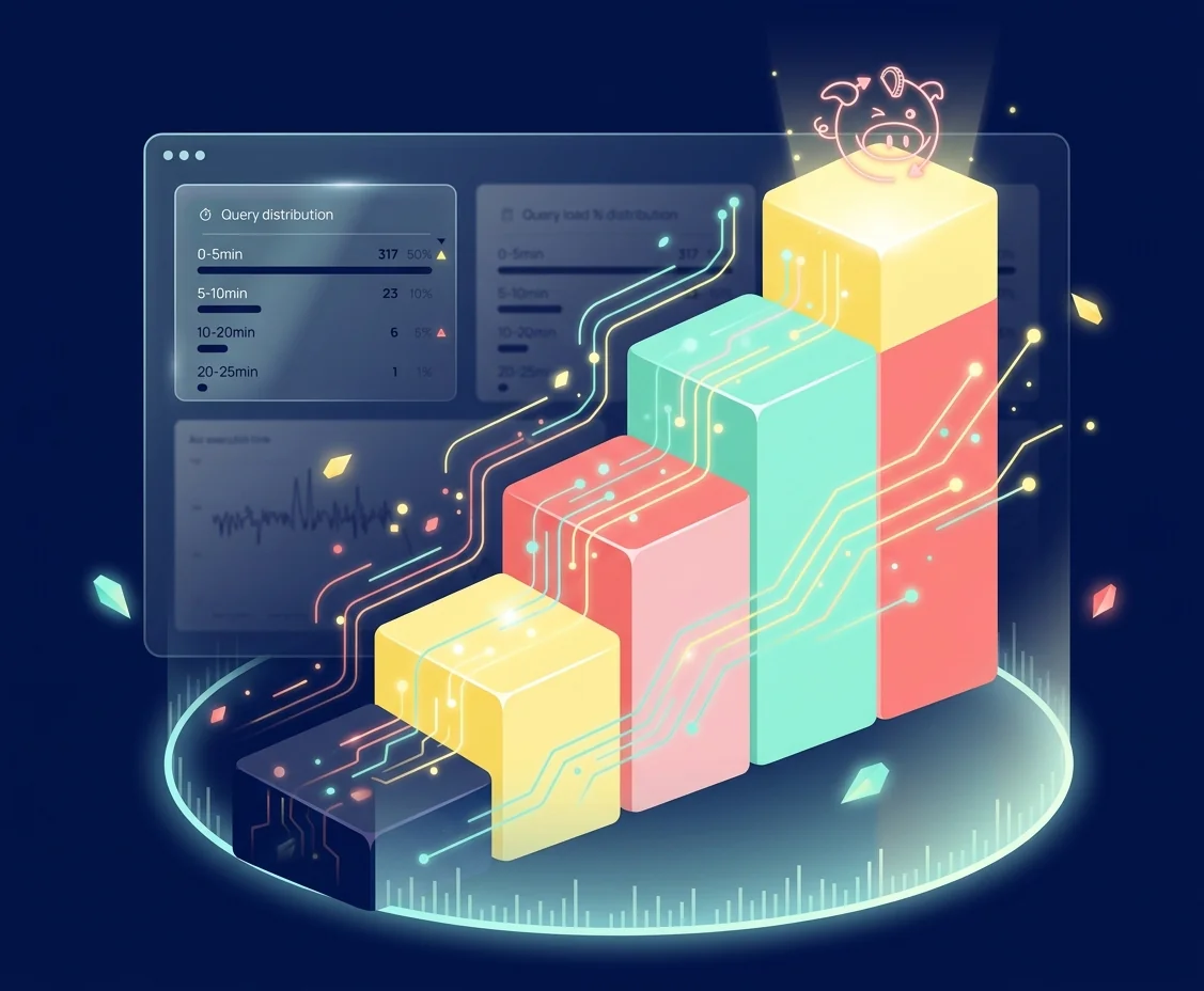 Abstract ascending steps in Seemore brand colors representing the Snowflake cost optimization journey from observability to autonomous cost reduction.