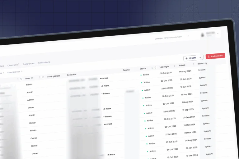 Dashboard view of Seemore Data’s Role-Based Access Control (RBAC) settings showing a list of users, roles, teams, and access status within the platform’s interface.