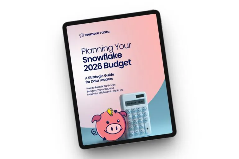 Tablet showing the ebook cover 'Planning Your Snowflake 2026 Budget: A Strategic Guide for Data Leaders'
